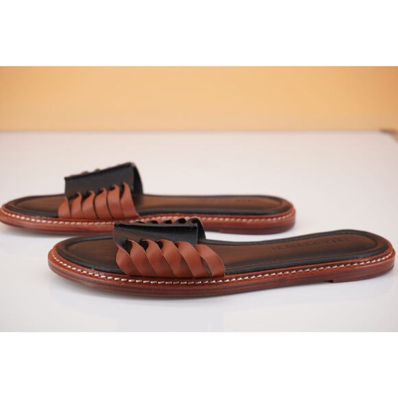 Ulla Johnson Ameya Black Brown Twisted Leather Slide Sandal 37 New Flat $420 - Picture 11 of 12